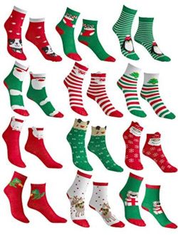 Gilbin 12 Pair Kids Size, Holiday X-Mas Novelty Crew Socks,12 Different Designs