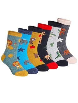 AMENLAN Children's Wool Socks Boys Girls Warm Winter Thick Cozy Thermal Heavy Boot Crew Socks For Kids Toddlers 6 Pairs
