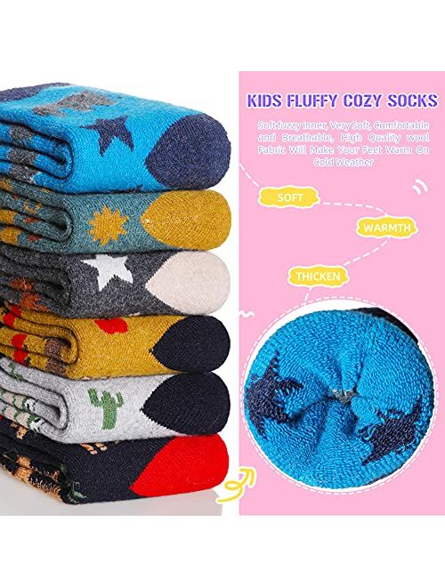 AMENLAN Children's Wool Socks Boys Girls Warm Winter Thick Cozy Thermal Heavy Boot Crew Socks For Kids Toddlers 6 Pairs