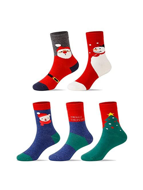 Tuaeja Kids Children Toddler Cotton Socks Christmas Gift Socks Box - 5 Pair Pack Boys&Girls Winter Xmas Socks for 0-7 Years Old
