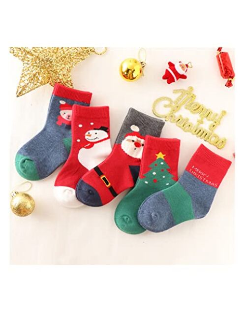 Tuaeja Kids Children Toddler Cotton Socks Christmas Gift Socks Box - 5 Pair Pack Boys&Girls Winter Xmas Socks for 0-7 Years Old
