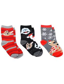 Rudolph the Red-Nosed Reindeer Kid's 3 Pack Crew Sock Gift Box Set