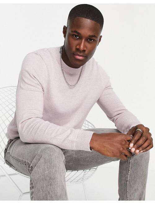 Topman knitted crew neck sweater in mauve
