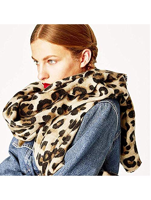 ZGMYC Women Cashmere Leopard Print Winter Scarf Pashmina Blanket Oversized Warm Wrap Shawl Headscarf