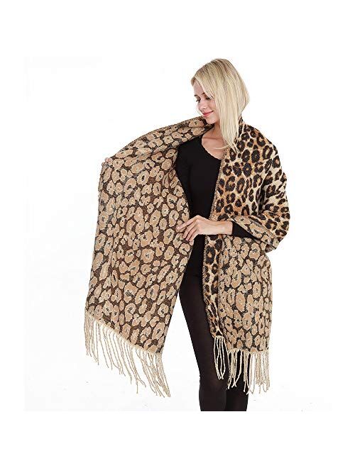 GERINLY Leopard Print Scarf Cashmere Feel Warm Winter Neck Wraps Pashmina Shawls