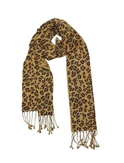 Cashmere Boutique: Leopard Print Cashmere Scarf Hand Printed (Color: Leopard Print, Size: 12" x 60")