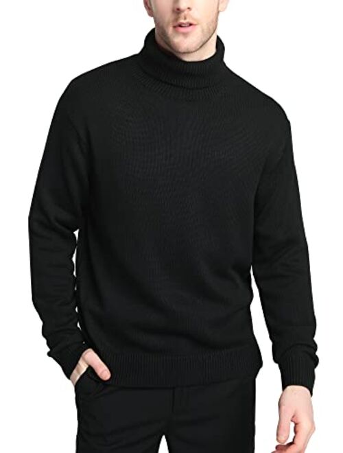 Kallspin Men’s Merino Wool Blend Relax Fit Turtle Neck Sweater Pullover