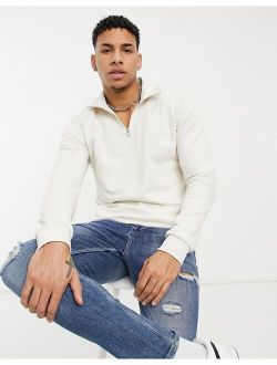 Premium sweatshirt with quarter zip in white