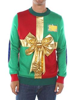 Ugly Christmas Sweater for Men Classic Red and Green Gift Bow Sweater