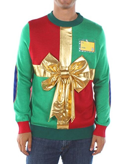 Tipsy Elves Ugly Christmas Sweater for Men Classic Red and Green Gift Bow Sweater