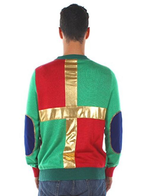 Tipsy Elves Ugly Christmas Sweater for Men Classic Red and Green Gift Bow Sweater