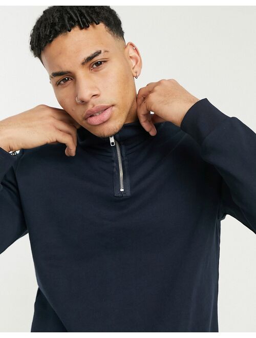 Jack & Jones Premium sweatshirt with quarter zip in navy