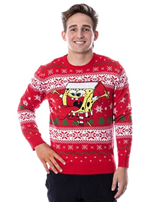 Bioworld Nickelodeon Spongebob Squarepants Men's Snowflake Catching Ugly Christmas Sweater Holiday Knit Pullover