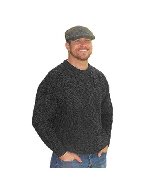 Cable Stitch Mens Traditional Aran Sweater, Real Irish Wool, Made in Ireland, Gray