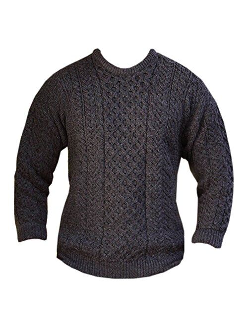 Cable Stitch Mens Traditional Aran Sweater, Real Irish Wool, Made in Ireland, Gray