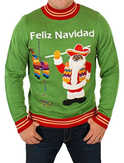 Festified Men's Feliz Navidad Ugly Christmas Sweater in Green