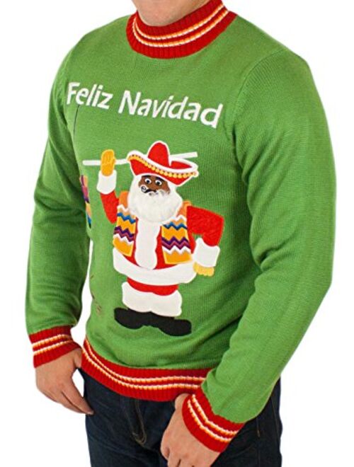 Festified Men's Feliz Navidad Ugly Christmas Sweater in Green