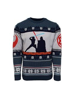 Unisex Official Star Wars Luke Vs Darth Vader Knitted Christmas Jumper for Men or Women - Ugly Novelty Sweater Gift