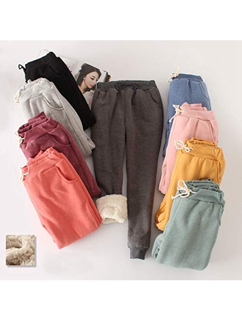 Snoly Women's Winter Fleece Sweatpants Running Active Thermal Sherpa Lined Jogger Pants with Candy Colors