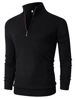 NITAGUT Mens Slim Fit Quarter Zip Mock Neck Polo Sweater Casual Long Sleeve Sweater and Turtleneck Pullover