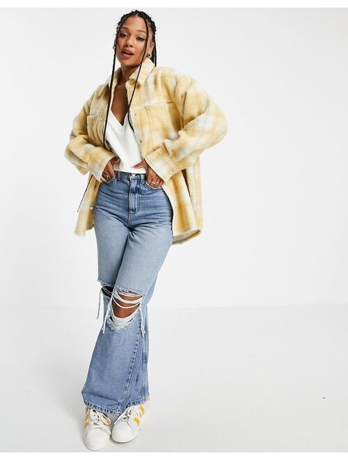 Topshop wool overshirt shacket in yellow plaid