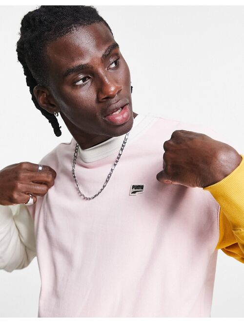 Puma Downtown color block sweatshirt in pink - exclusive to ASOS