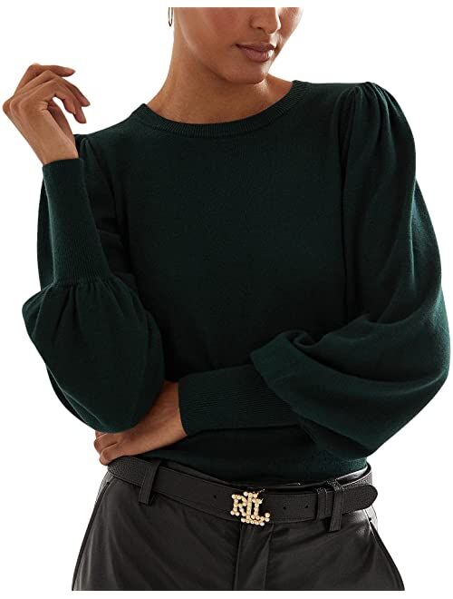 Polo Ralph Lauren Petite Puff-Sleeve Cotton-Blend Sweater