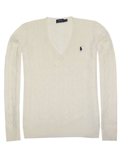 Womens Cable Knit V-Neck Sweater