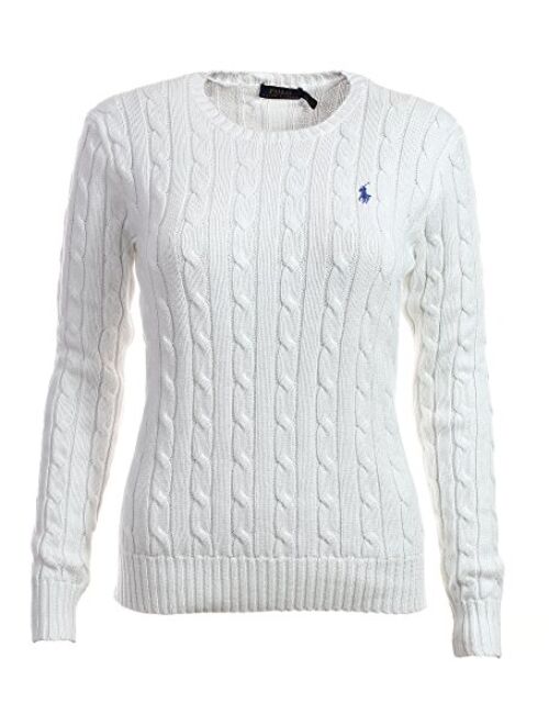 Polo Ralph Lauren RALPH LAUREN Women's Crewneck Cable Knit Pony Logo Sweater (M White)