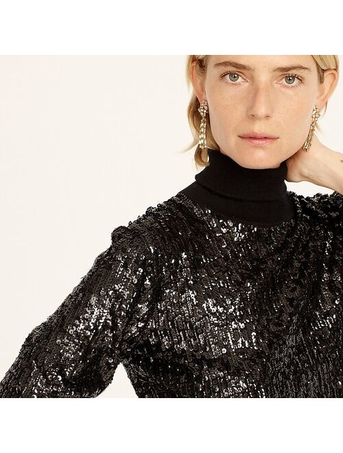 J.Crew Sequin reversible zip-up turtleneck sweater