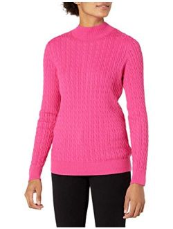 Women's Classic-fit Lightweight Cable Long-sleeve Mockneck Sweater