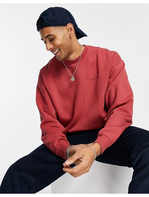 Levi's red tab crew sweatshirt with small logo in garment dye marsala red