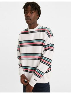 pique crew sweatshirt in twinpop white stripe