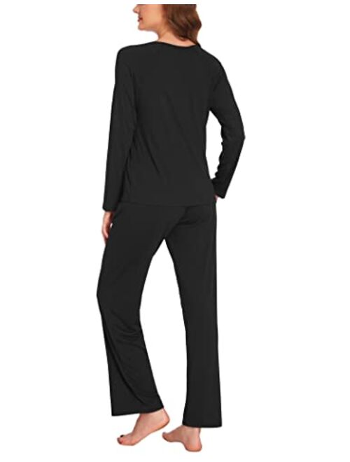 Ekouaer Women’s Pajamas Set Long Sleeve Sleepwear with Long Pants Soft Loungewear Sets V-neck Pjs Set with Pockets S-XXL