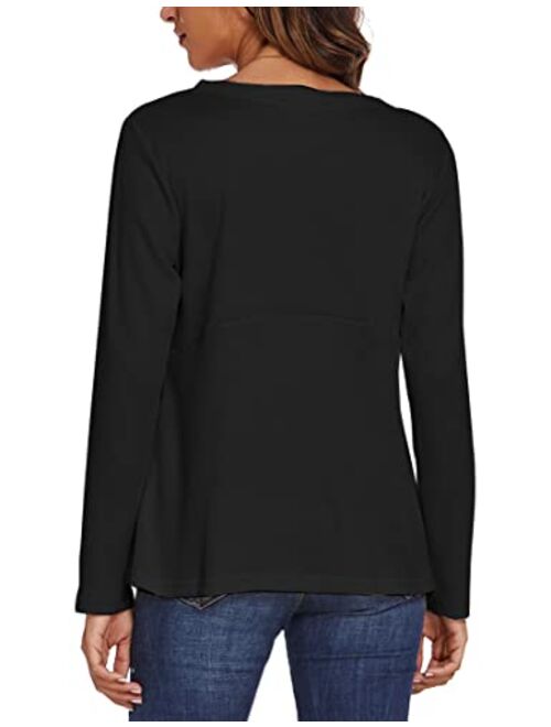 GEESENSS Women's Waffle Knit Henley Shirt V Neck Button Up Tunic Tops Long Sleeve Swing Flowy Shirts