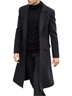 Men's Fall Winter Office Single Breasted Long Dress Wool Coat Overcoat