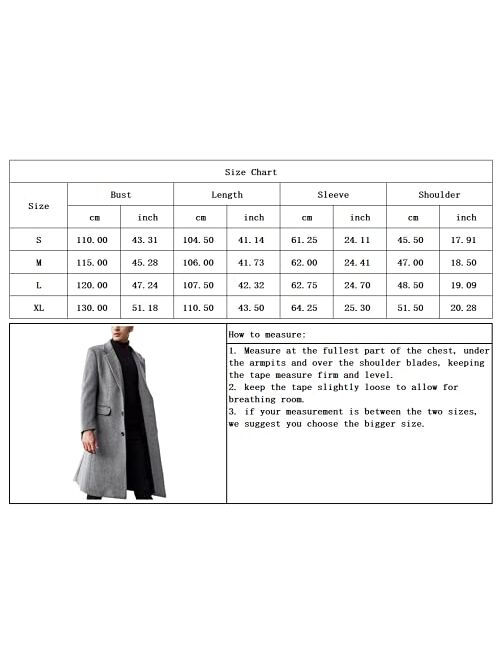 chouyatou Men's Fall Winter Office Single Breasted Long Dress Wool Coat Overcoat