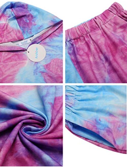 Arshiner Girls Tie Dye Two Piece Outfit Short Sleeve Pullover Crop Tops and Short Pants Sweatsuits Tracksuits
