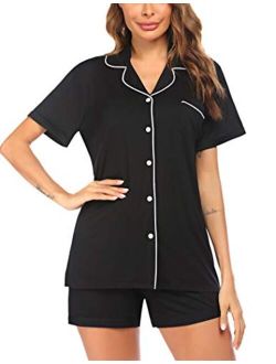 ADOME Women's Pajama Set Short Sleeve Sleepwear Button Down Nightwear 2 Piece Pjs Top and Shorts