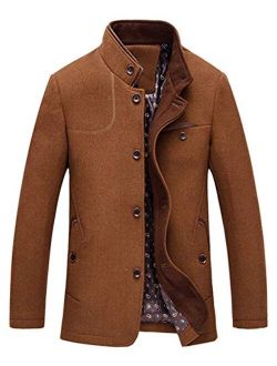 Men's Gentle Band Collar Single Breasted Standard Fit Wool Blend Peacoat