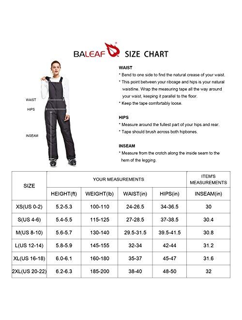 BALEAF Women's Insulated Waterproof Ski Bib Overalls Snow Windproof Snowboarding Pants
