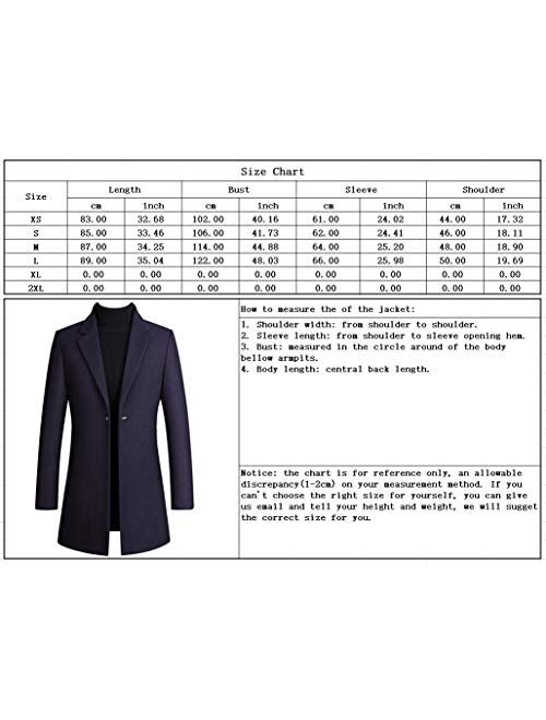chouyatou Men's Business 1 Deco Button Slim Thick Padded Wool Blend Mid Length Pea Coat
