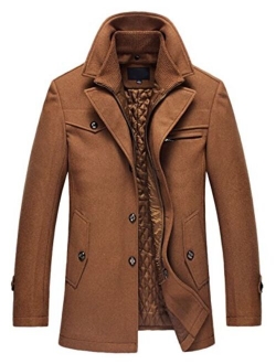 Mens Winter Stylish Single Breasted Plaid Sherpa Lined Wool Blend Pea Coats