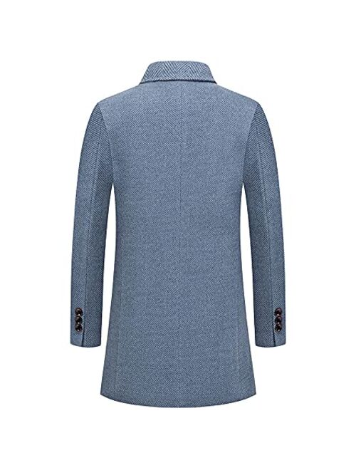 chouyatou Men's Single Breasted Notched Collar Wool Blend Herringbone Tweed Pea Coat Overcoat
