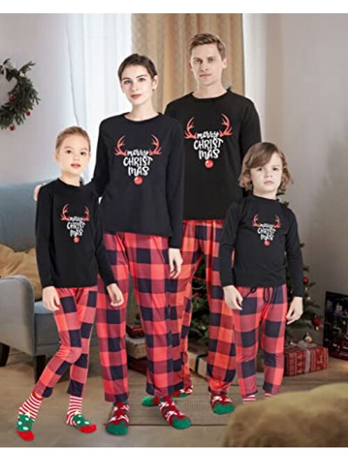 JSuroviec Matching Family Christmas Pajamas Set, Plaid Xmas PJs Loungewear Sleepwear Set for Women/Men/Kids/Couples