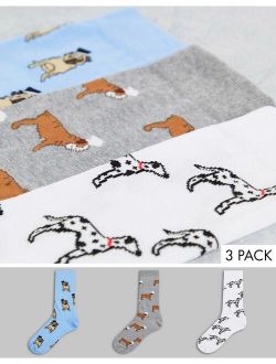 3 pack crew socks with dogs in hats print