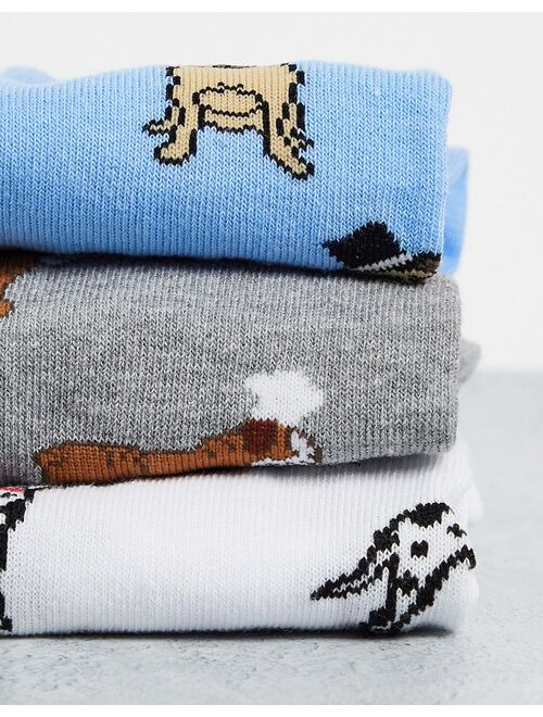 Asos Design 3 pack crew socks with dogs in hats print
