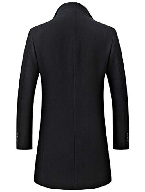 chouyatou Men's Business Notched Collar 2 Button Slim Embroider Edge Splited Woolen Pea Coat