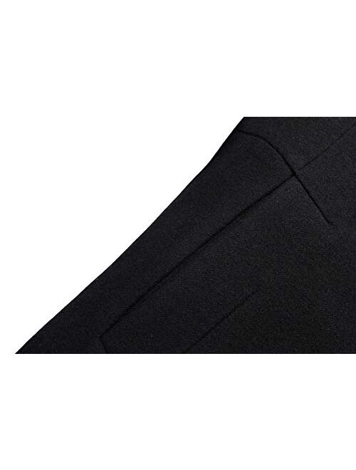 chouyatou Men's Business Notched Collar 2 Button Slim Embroider Edge Splited Woolen Pea Coat