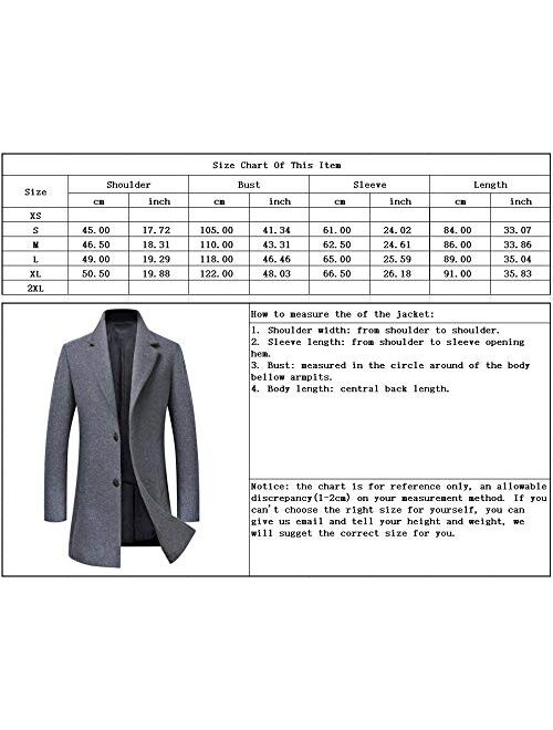 chouyatou Men's Business Notched Collar 2 Button Slim Embroider Edge Splited Woolen Pea Coat